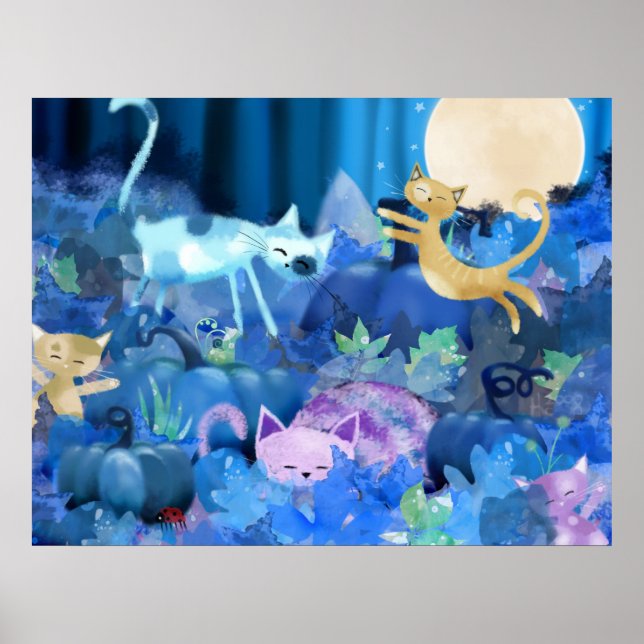 Gatos iluminados por luna - impresión poster (Frente)