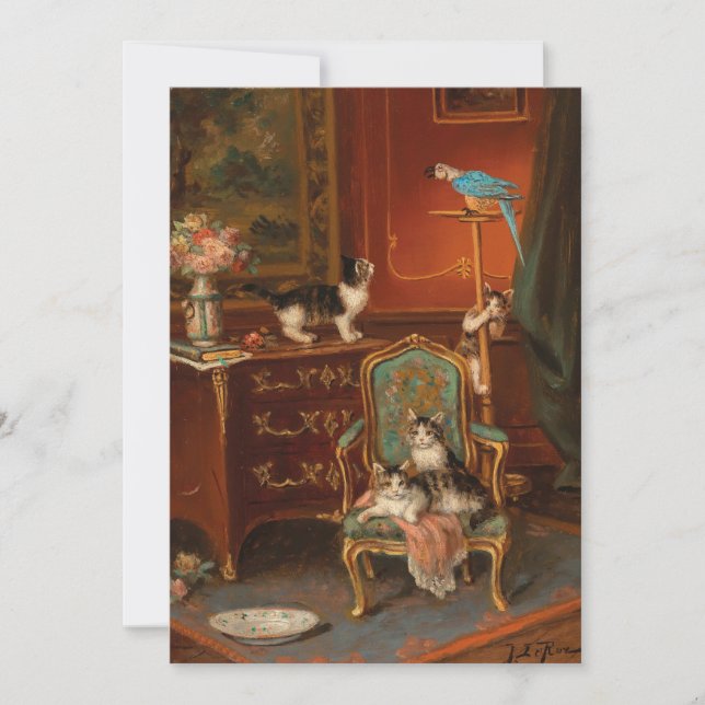 Gatos jugando con un loro | Jules Le Roy (Anverso)