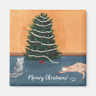Gatos juguetones por imanes de árboles de Navidad