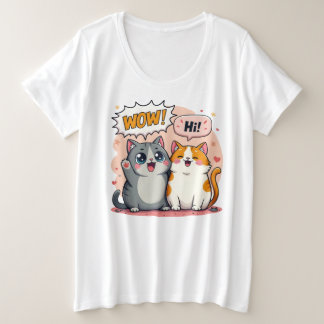 Gatos Kawaii Lindos Comic diciendo Wow y Hola Tall
