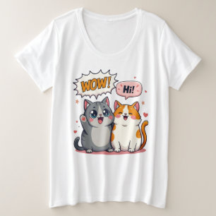 Gatos Kawaii Lindos Comic diciendo Wow y Hola Tall