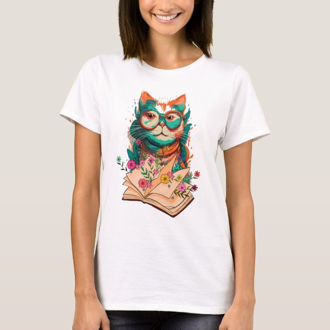 Gatos leyendo libros en tu camiseta (Anverso)