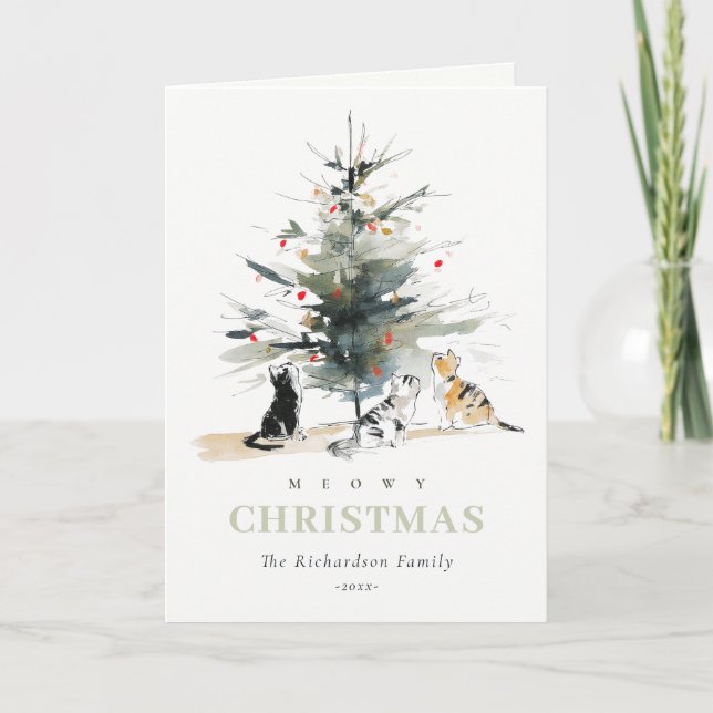 Gatos lindos del árbol de Navidad modernos acuarel (Anverso)