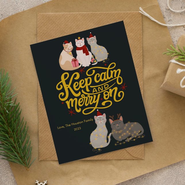Gatos Lindos Divirtiéndose en Navidad Tarjeta Plan (Subido por el creador)