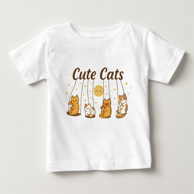 gatos lindos en los columpios, camisa de bebé. (Anverso)