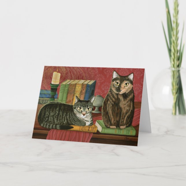 Gatos literarios clásicos Poe, tarjeta del arte (Anverso)