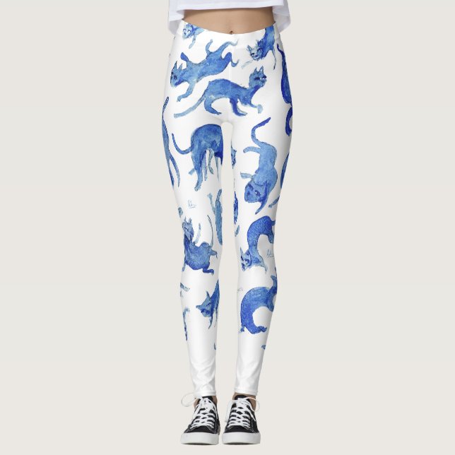 Gatos Ming Celestiales Legging de Chinoiserie Azul (Anverso)