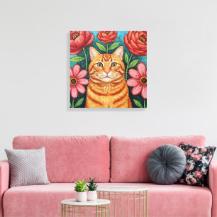 Gatos naranjas arte popular flores