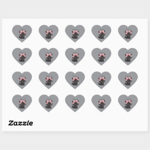 Gatos negros coquette con pegatinas de corazón de