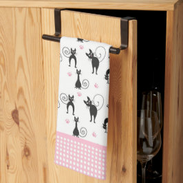 Gatos negros Kooky y toalla de cocina de puntos ro