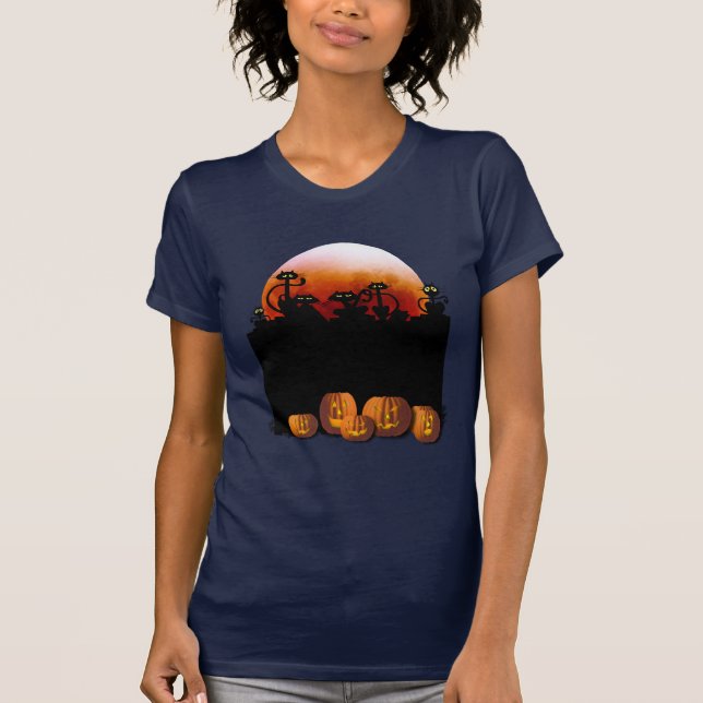 Gatos negros, luna, camiseta de las calabazas (Anverso)