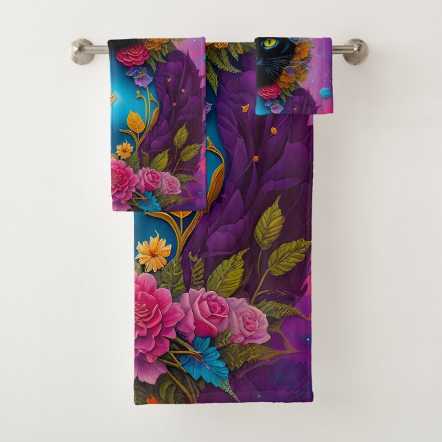 Gatos negros rodeados de flores (In situ)