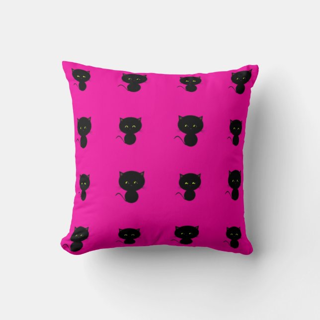 Gatos negros sobre la almohada de Chicas rosados c (Anverso)