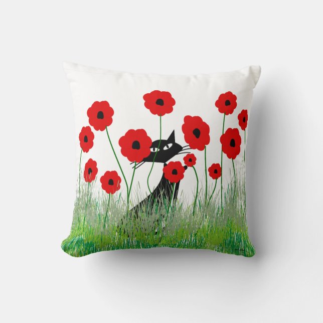 Gatos negros y amapolas de la almohada caprichosa (Anverso)