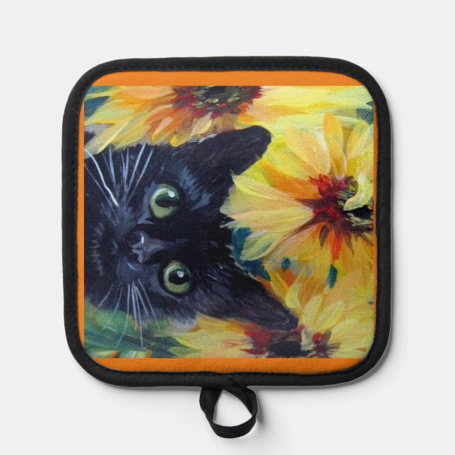 Gatos negros y girasoles Oven Mitts & Pot Holders (Anverso)