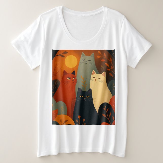 Gatos Otoñales Caprichosos Arte de Mitad de Siglo (Anverso del diseño)