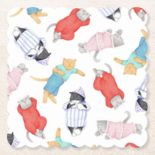 GATOS PANTUFLAS Posavasos de papel cuadrados con f