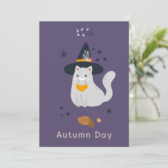 Gatos personalizados divertidos con escobas, calab (Anverso de pie)