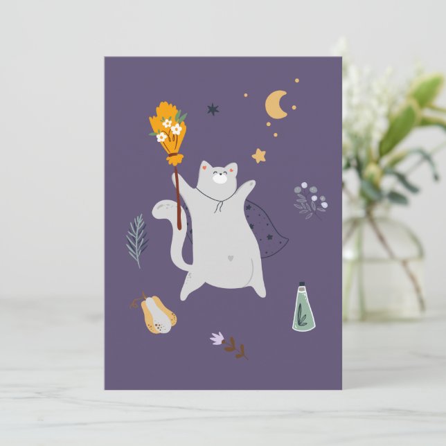 Gatos personalizados divertidos con escobas, calab (Anverso de pie)