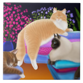 Gatos que gandulean en la teja limpia del lavadero