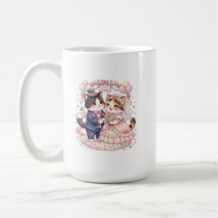 Gatos recién casados taza de café acuarela adorabl