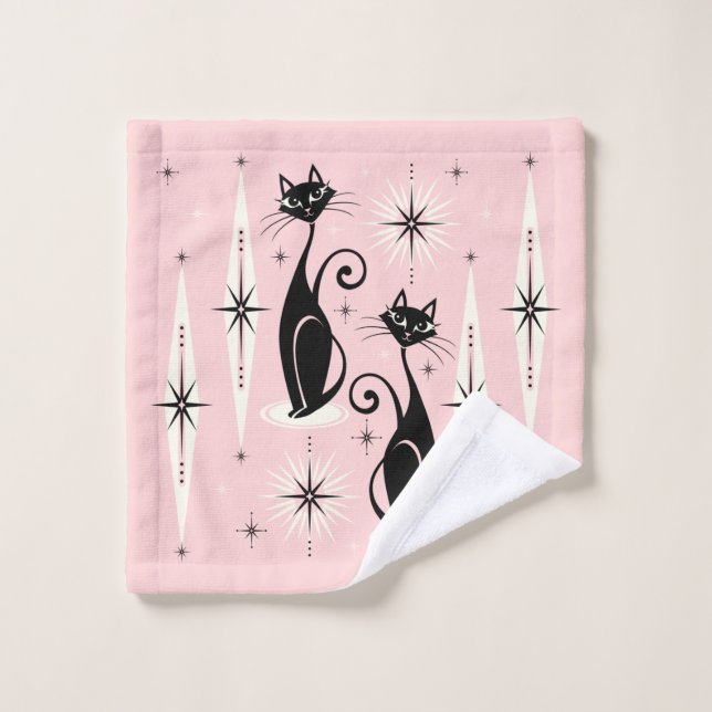 Gatos retro atómicos de mediados de siglo en cálid (Toallita)