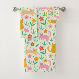 Gatos retro felices con flores Naranja rojas y mel