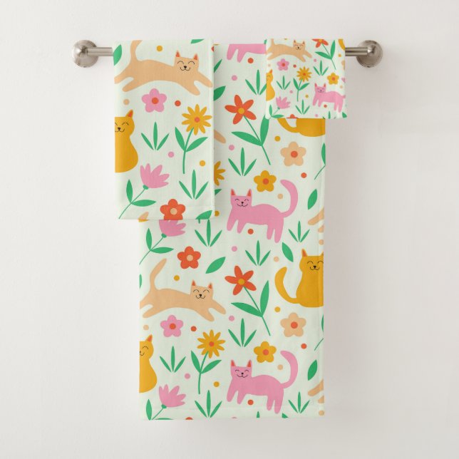 Gatos retro felices con flores Naranja rojas y mel (In situ)