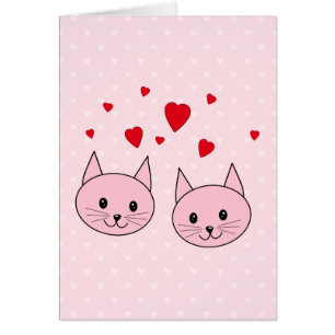 Gatos rosados con los corazones del amor