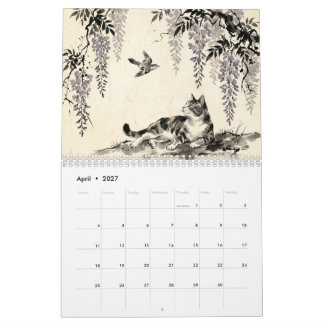 Gatos Sumi-e Hanafuda – 12 Meses de Calendario de