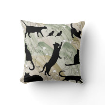 Gatos Terrenales Almohada Abstracta Verde y Marrón