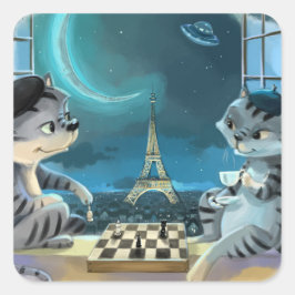 Gatos Torre Eiffel - Calcomanías cuadradas clásica