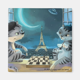 Gatos Torre Eiffel - Imán de Plaza Nocturna 2"