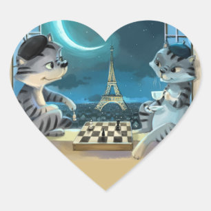 Gatos Torre Eiffel - Pegatinas Corazón Clásicas No
