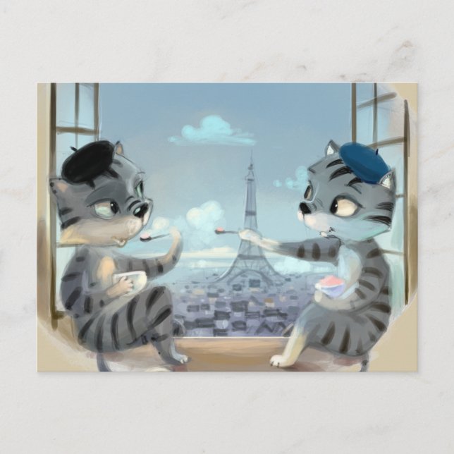 Gatos & Torre Eiffel – Postal de París (Anverso)