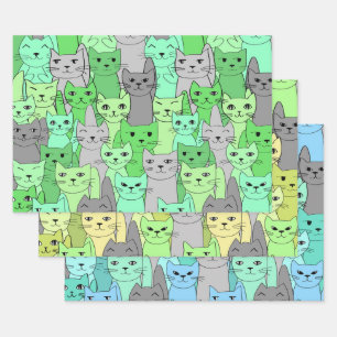 Gatos verdes y azules Diseñar conjuntos de papel d