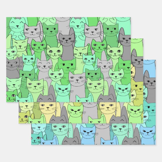 Gatos verdes y azules Diseñar conjuntos de papel d (Set)