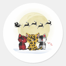 Gatos viendo Santa y Pegatina de renos - lindo