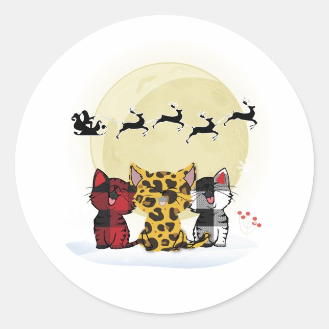 Gatos viendo Santa y Pegatina de renos - lindo (Anverso)