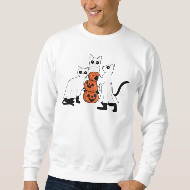 Gatos y calabazas espeluznantes sudaderas masculin (Anverso)