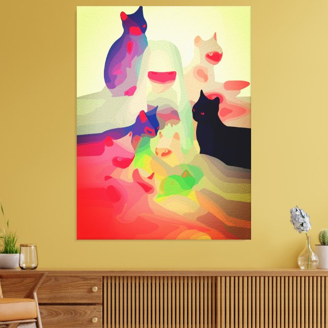 Gatos y Espíritus místicos – Arte Anime Abstracto  (Insitu (Sala de estar))