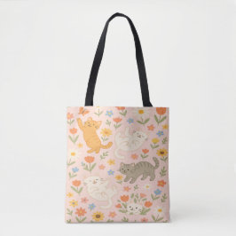 Gatos y flores juguetonas para la bolsa - Rosa Ado