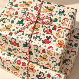 Gatos y Perros Navideños Lindos Papel de Regalo Pe
