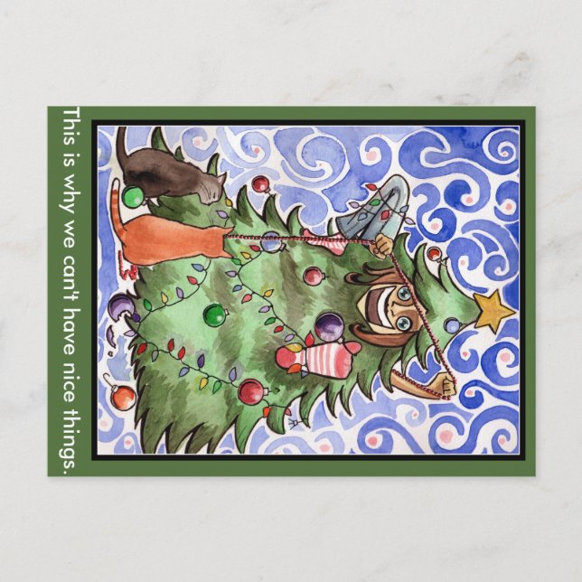 Gatos y su ser humano y un árbol de navidad (Anverso)