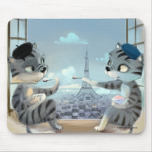 Gatos y Torre Eiffel – París Alfombrilla de Ratón