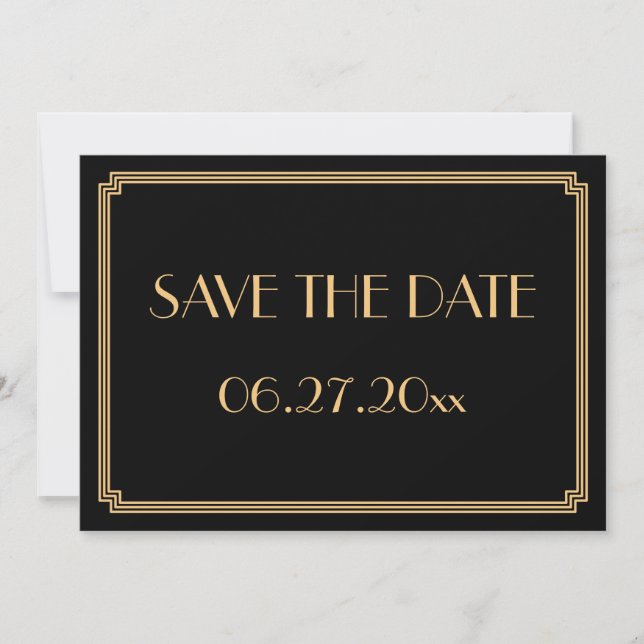 Gatsby Art Deco Boda Negra Guardar La Tarjeta De F (Anverso)