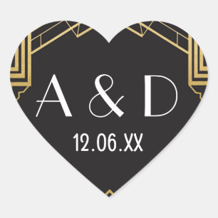 Gatsby Art Deco Pegatinas del corazón Etiqueta de 