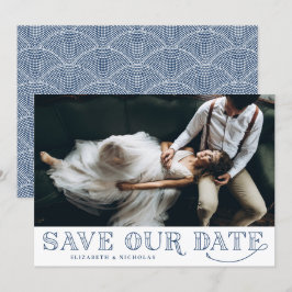 Gatsby Art Deco Typography Blue Save the Date