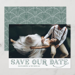 Gatsby Art Deco Typography Green Save the Date