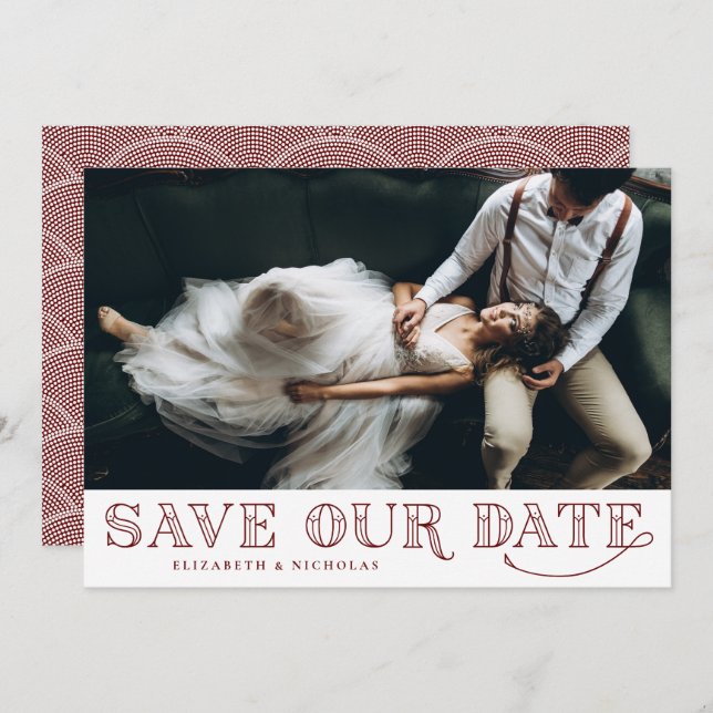 Gatsby Art Deco Typography Red Save the Date (Anverso / Reverso)